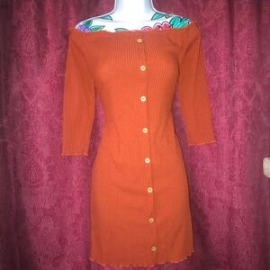 NWOT 3/4 Off Shoulder Sleeve Button Down Dress